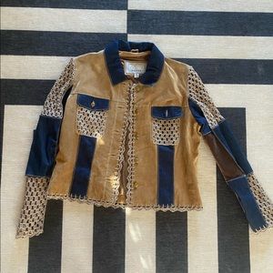 Wilson leather, suede denim crochet patchwork jacket